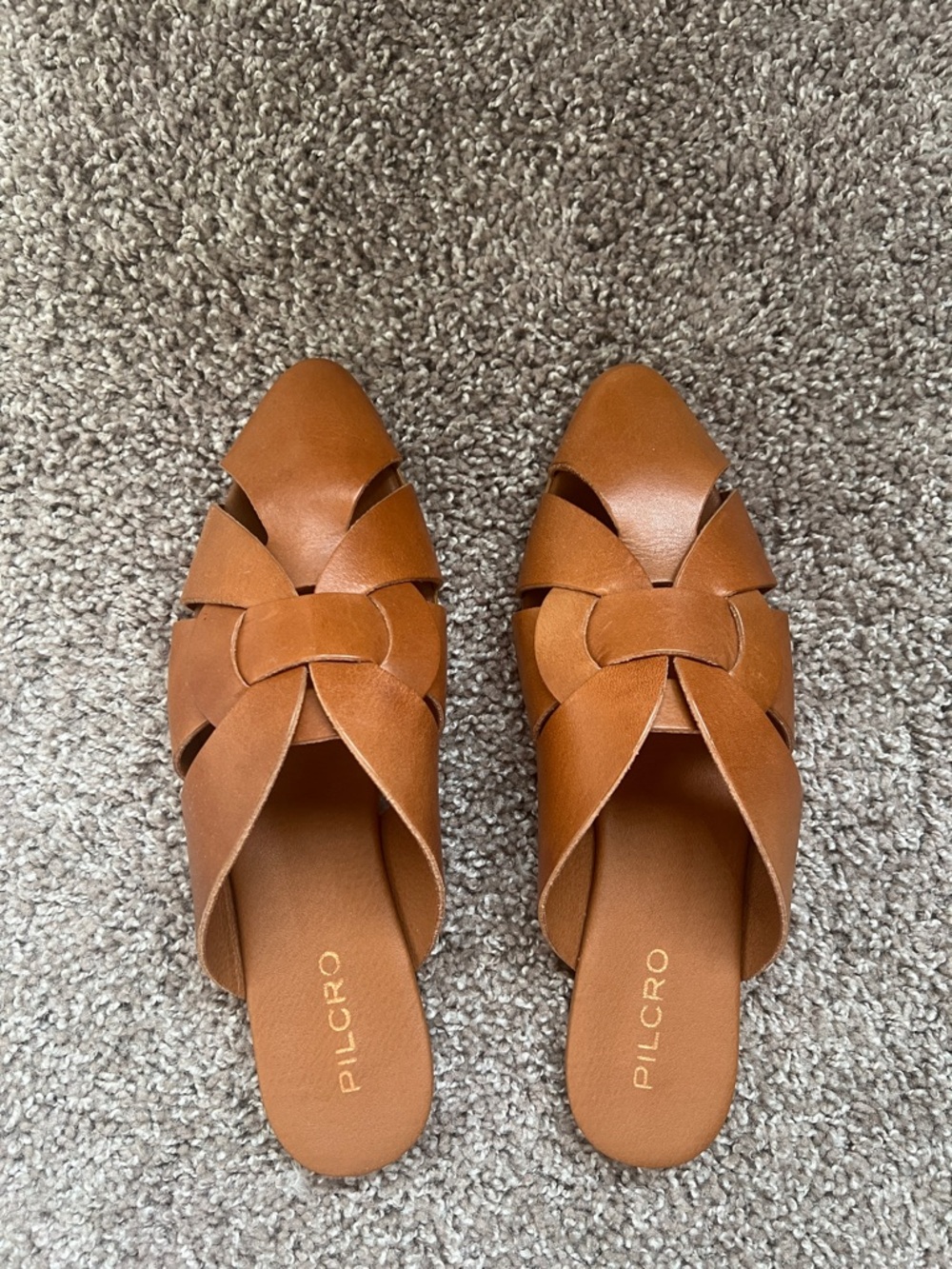 NWOT Pilcro Cognac Brown Leather Woven Slide Mules SIZE 9-40 European